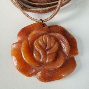 Adventurine Rose Pendant w/ Leather Cord